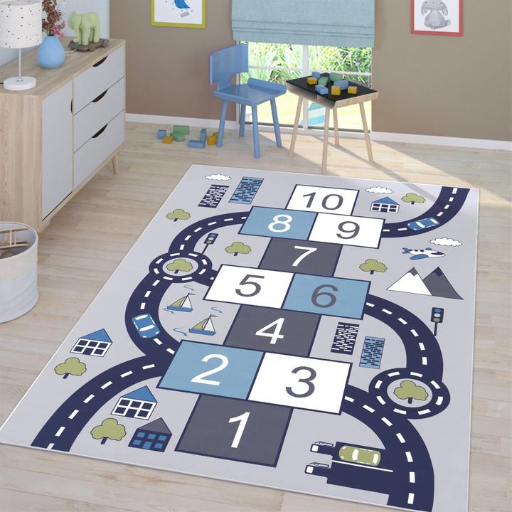 Produktbild TT Home Kinderzimmerteppich Teppich Junge Mädchen Kinderteppich Baby Rutschfest Strasse (220 x 160 cm)