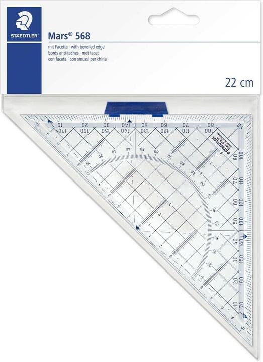 Staedtler Set Mars quadrato, ipotenusa 220 mm, acrilico cristallino, con borchie a inchiostro, manico (22 cm, Materiale sintetico)
