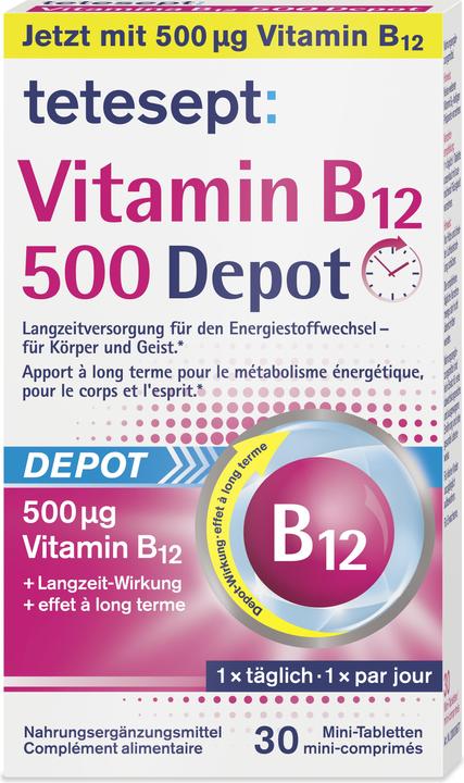 Etichetta energetica Tetesept Vitamina B12 Depot 500 mcg 30 pezzi (30 Pezzo/i, Pillole, 19 g)