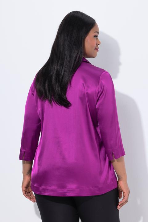 Produktbild Ulla Popken Satinbluse, Hemdkragen, Zierfalte, 3/4-Arm (60)