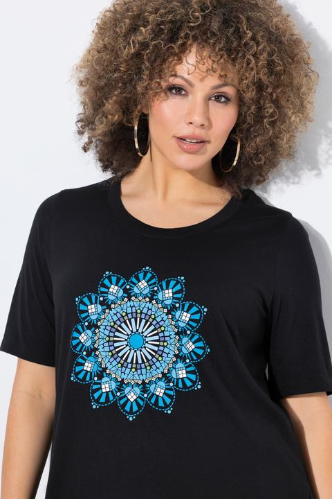 Image du produit Ulla Popken T-shirt motif mandala, décolleté rond et manches courtes, coupe évasée (46, 48)