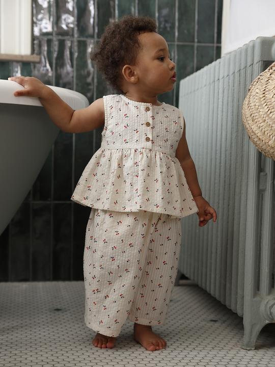 Produktbild Vertbaudet Baby-Set aus Ã¤rmelloser Bluse und weiter Hose mit Kirschen-Motive (62)