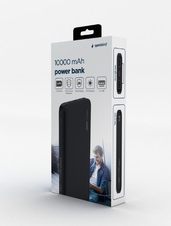 Actual product image Gembird PB10-01 10000 mAh power bank black (10000 mAh, 37 Wh)