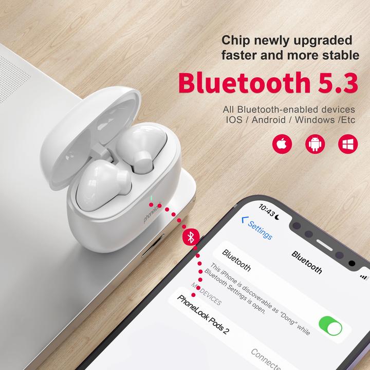 Produktbild PhoneLook Pods 2 Kabellose TWS Bluetooth 5.3 ENC Headset + Lade Case (ANC, 20 h, Kabellos)
