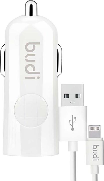Budi - Caricatore USB per auto + cavo Lightning (bianco)