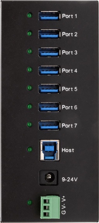 Produktbild Exsys 7 Port USB 3.2 Gen 1 HUB Metall-Gehäuse, inkl. USB 3.0 Kabel, Din-Rail und Wandm (USB-B, 7 Ports)