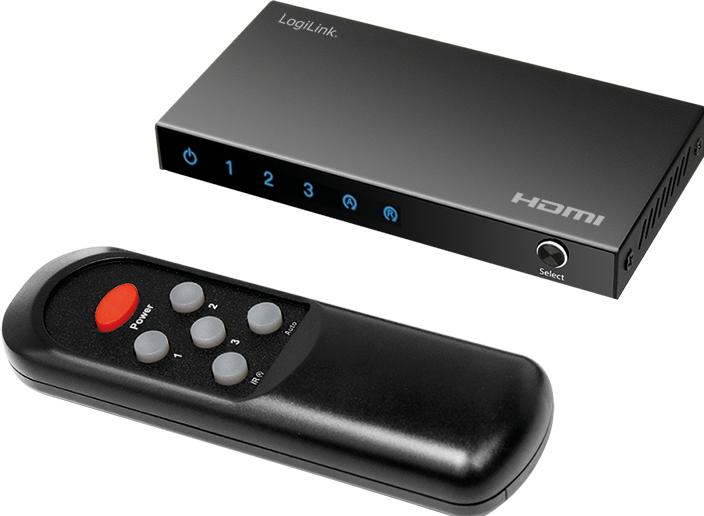 Actual product image LogiLink HDMI-Switch, 3x1-Port, 4K/60 Hz, HDCP, HDR, CEC, RC