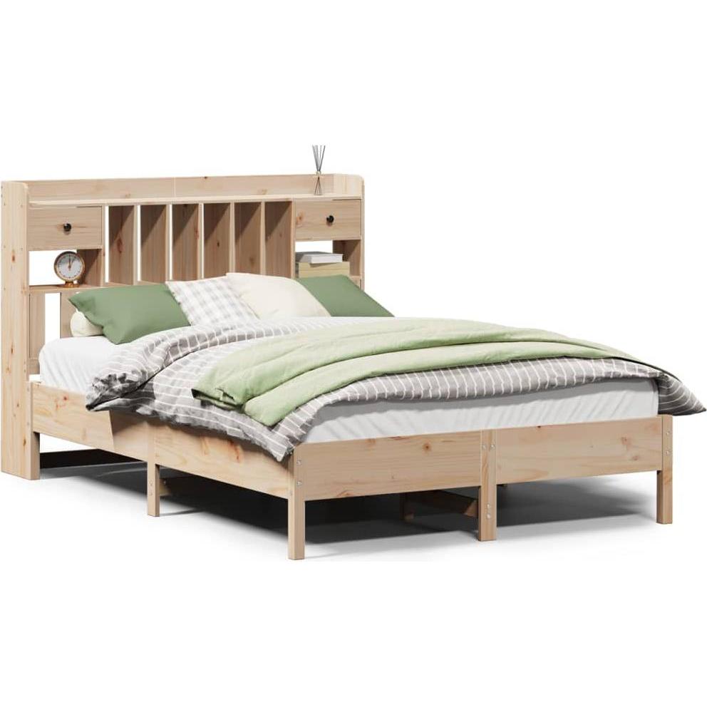 VidaXL, Bett, Massivholzbett Holzbett Bett Doppelbett mit Regal ohne Matratze 135x190cm (135 x 190 cm)