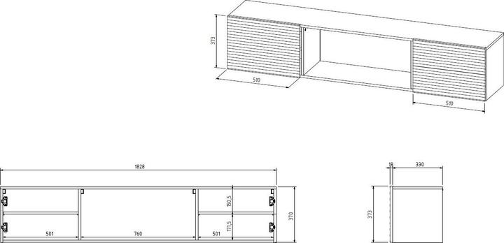 Produktbild Cama RTV Schrank TULA 183x35x37 schwarz matt + schwarzer Kamin (183 x 35 x 37 cm)