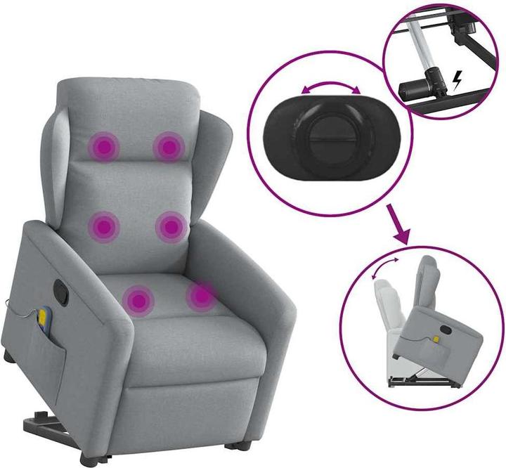 Actual product image VidaXL Massage chair with stand-up aid Light grey fabric