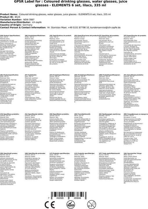 Produktbild Ich-zapfe Farbige Trinkgläser ELEMENTS 6er-Set, Flieder, 335 ml (0.34 l, 6x)