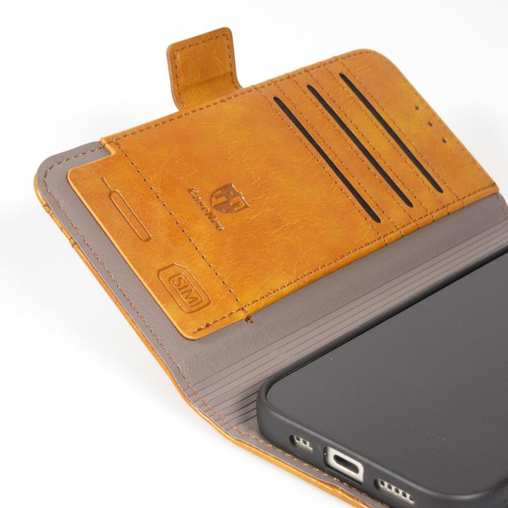 Produktbild PhoneLook Leder Tasche Flip Wallet mit Akzentstreifen & Kartenhalter Hellbraun (Apple iPhone 17 Pro Max)