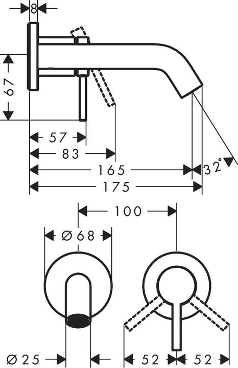 Produktbild hansgrohe Tecturis S Einhebel-Waschtischarmatur Unterputz für Wandmontage, Ausladung 165 mm, 73350