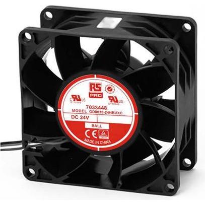 RS PRO DC vane axial fan, 80mm 168cu.m/h 24Vdc (80 mm, 1 x), Ventola PC