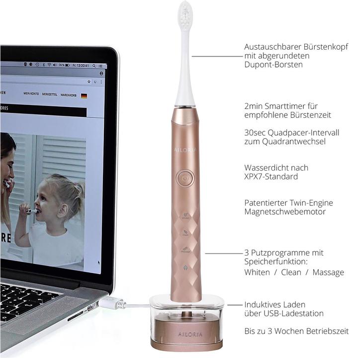 Immagine prodotto Ailoria Spazzolino da denti sonico Shine Bright Rose (Spazzolino sonico)