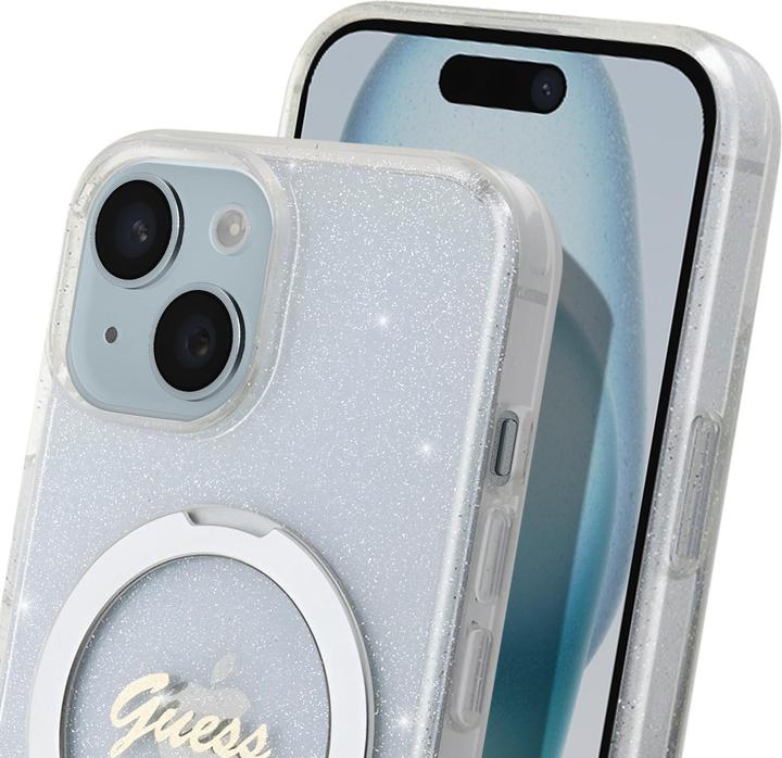 Produktbild Guess GUHMP15MHRSGSD iPhone 15 Plus 6.7" przezroczysty/transparent hardcase Ring Stand Script Glitte (Apple iPhone 15 Plus)