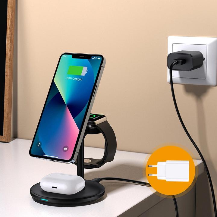 Image du produit Choetech Chargeur sans fil avec support 3en1 (noir) (15 W)