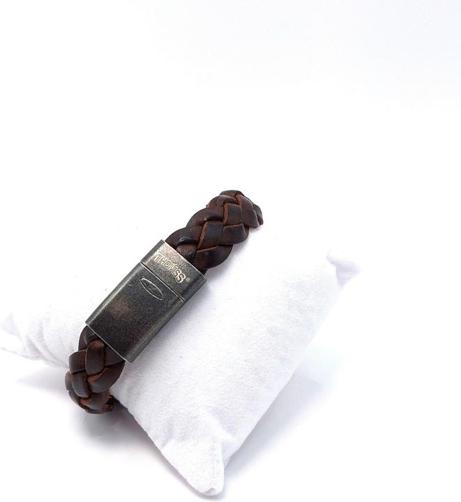 Immagine prodotto Thomss Bracciale in pelle No.15 Unisex in pelle marrone e chiusura in acciaio inossidabile Circonferenza (23 cm, Acciaio inossidabile, 100% pelle)