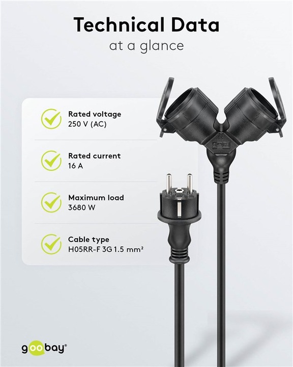 Produktbild Goobay Doppel-Verlängerungskabel Outdoor (5 m, CEE 7/3)