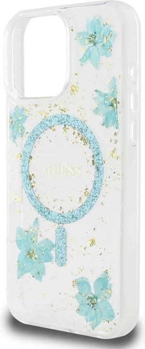 Actual product image Guess Case Resin Flowers Glitter MagSafe for iPhone 16 Pro turquoise (Apple iPhone 16 Pro)