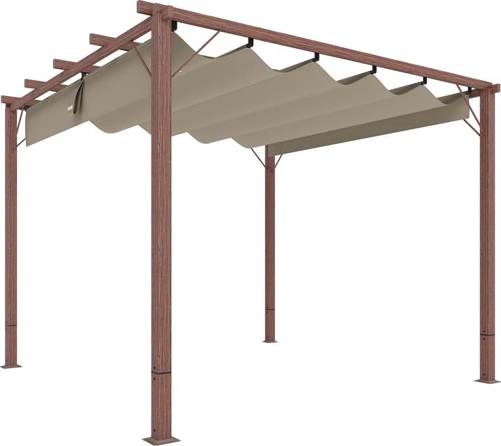 Outsunny Pergola Aluminium, Polyester Naturholz (299 cm, 296 cm)