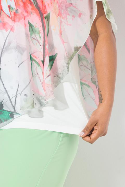 Actual product image Ulla Popken Dahlia Print Layered Chiffon Blouse (58)