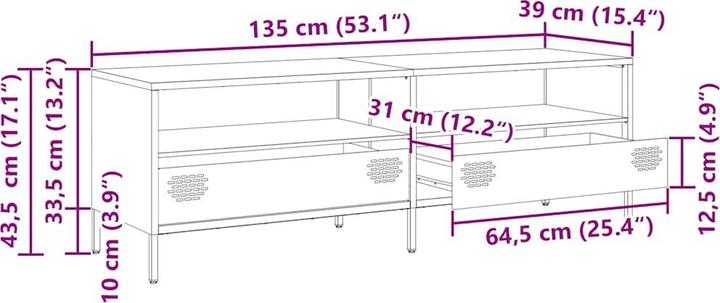 Produktbild vidaXL TV Schrank Lowboard Fernsehschrank Fernsehtisch Weiss Kaltgewalzter Stahl (135 x 39 x 43.5 cm)