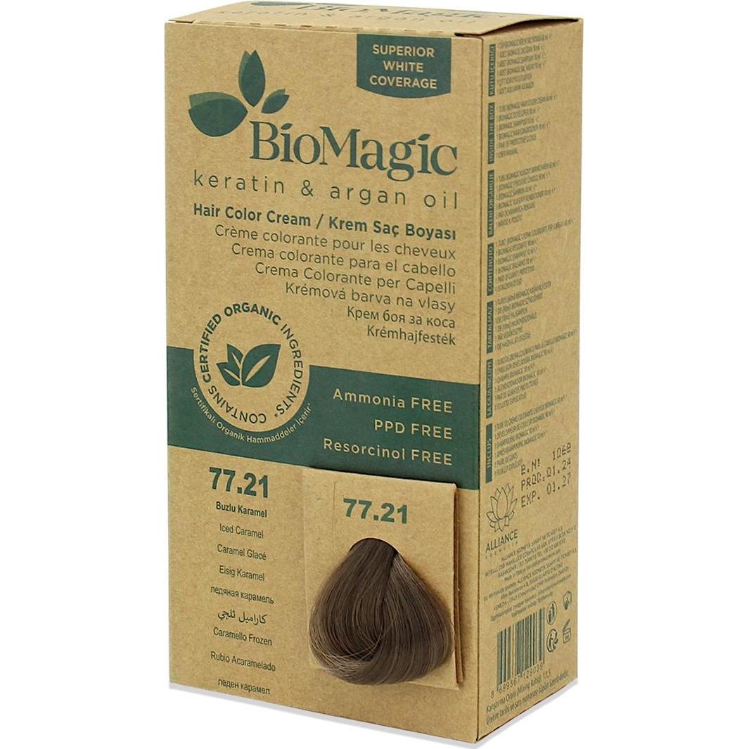 Biomagic Dauerhafte Haarfarbe Keratin & Arganöl Linie Ammoniakfreies Haarfärbemittel mit zertifiziertem Bio (77, 21 Iced Caramel) (49991907)
