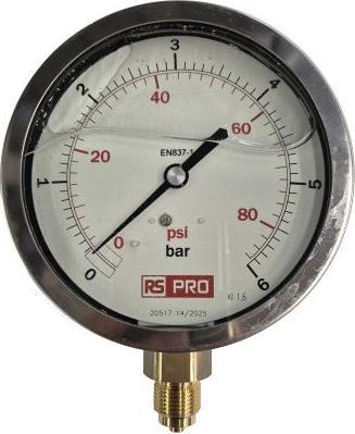 Actual product image RS PRO BSP 3/8 Analogue Pressure Gauge 6bar Bottom