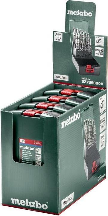 Actual product image Metabo HSS-G plastic cassette. SP. 25-piece (627669000) (1 mm, 1.5 mm, 2 mm, 2.5 mm, 3 mm, 3.5 mm, 4 mm, 4.5 mm, 5 mm, 5.5 mm, 6 mm, 6.5 mm, 7 mm, 7.5 mm, 8 mm, 8.5 mm, 9 mm, 9.5 mm, 10 mm, 10.5 mm, 11 mm, 11.5 mm, 12 mm, 12.5 mm, 13 mm)