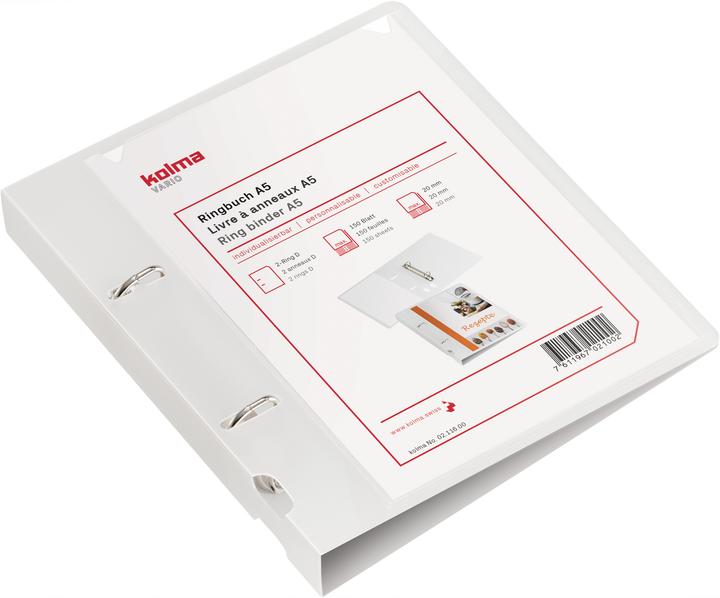 Produktbild Kolma Ringbuch Vario A5 2 Ringe Füllhöhe 2 cm farblos (A5, 20 mm, 1 Stk.)