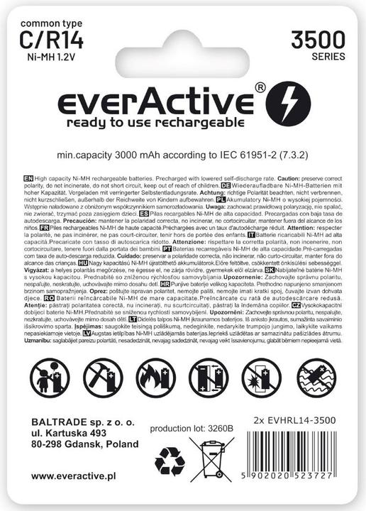 Actual product image Everactive Rechargeable Batteries R14/C Ni-MH 3500 mAh ready to use - Battery - Baby (C) (2 pcs., C, 3500 mAh)
