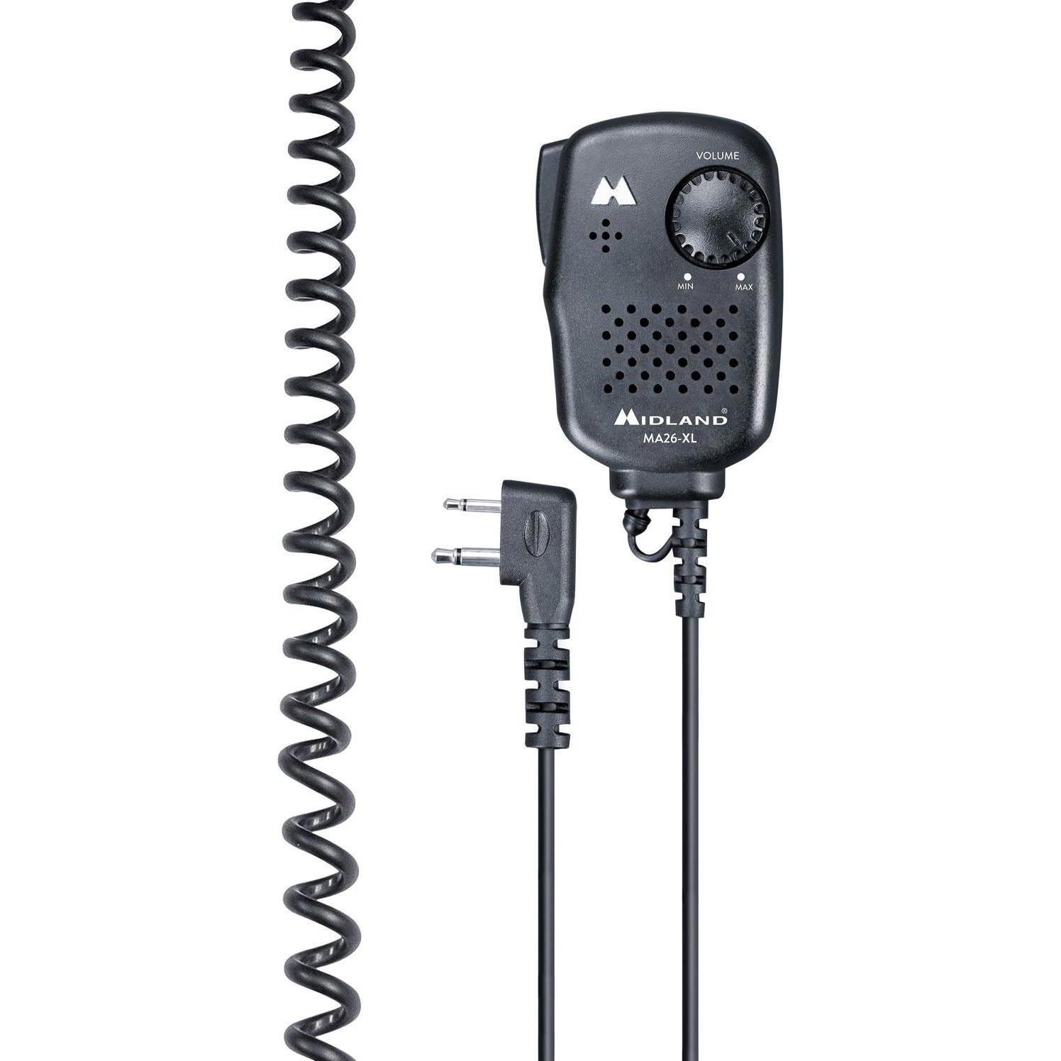 Thumbnail - Midland Mini-Lautsprechermikrofon MA 26-LL, 90 Grad L-Stecker Standlader, 4 Akkus (1800 mAh), Walkie-Talkie Zubehör
