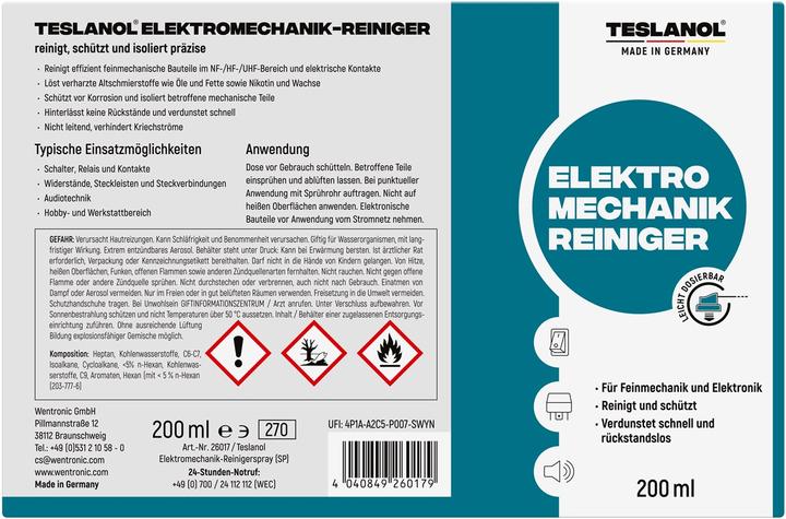 Energie-Label Teslanol Elektronikreiniger brennbar