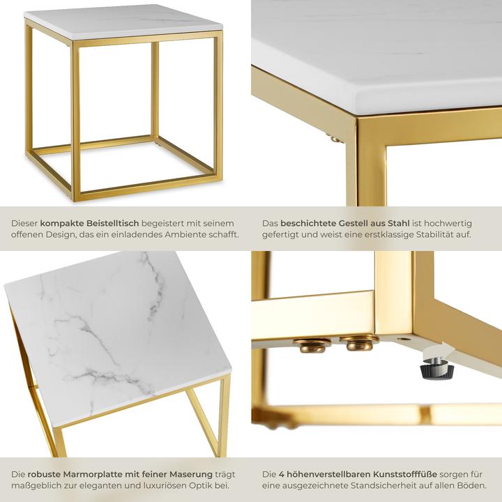 Image du produit tectake Table d'appoint en marbre Alysia, carré (45 x 45 x 47.50 cm)