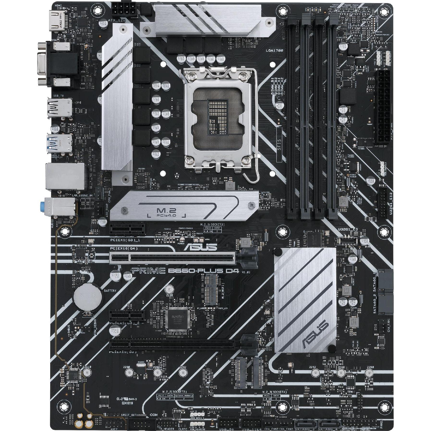 ASUS Mainboard PRIME B660-PLUS D4 - ATX - Socket LGA1700 - Intel B660 (LGA 1700, Intel B660, ATX), M
