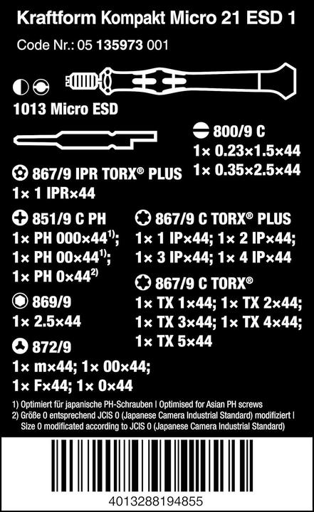 Actual product image Wera Kraftform Kompakt Micro-Set ESD/21 (Cross Phillips PH)