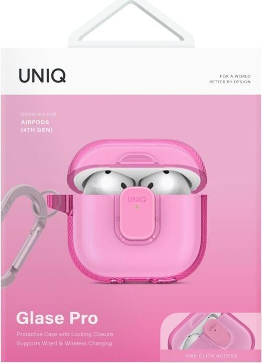 Actual product image Uniq Case Glase Pro for AirPods 4 Lock Case pink