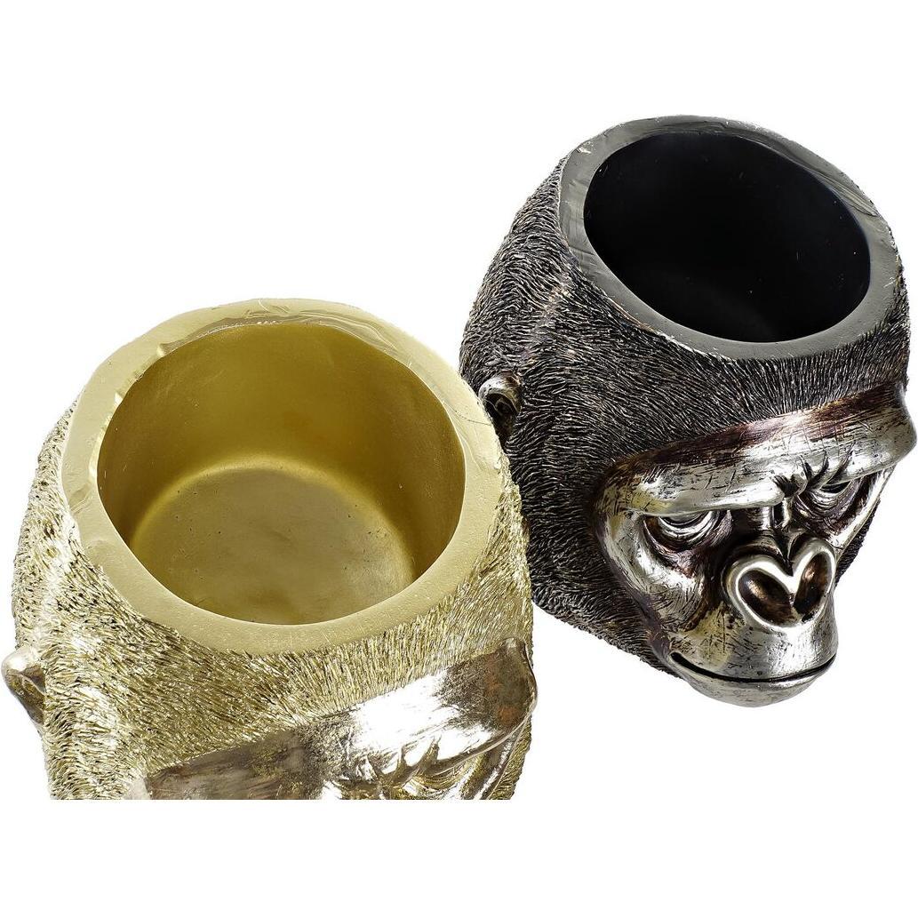 DKD Home Decor, Deko Objekt, Deko-Figur 20 x 24,5 x 18,5 cm Silberfarben Gold Kolonial Gorilla (2 Stück)