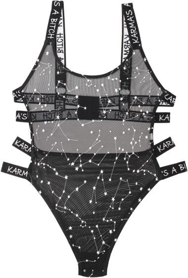 Actual product image Vibes Bodysuit with Zodiac Printed Black/Metallic (L)