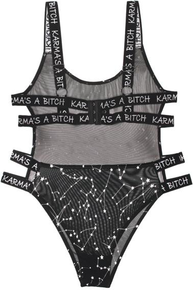 Actual product image Vibes Bodysuit with Zodiac Printed Black/Metallic (L)