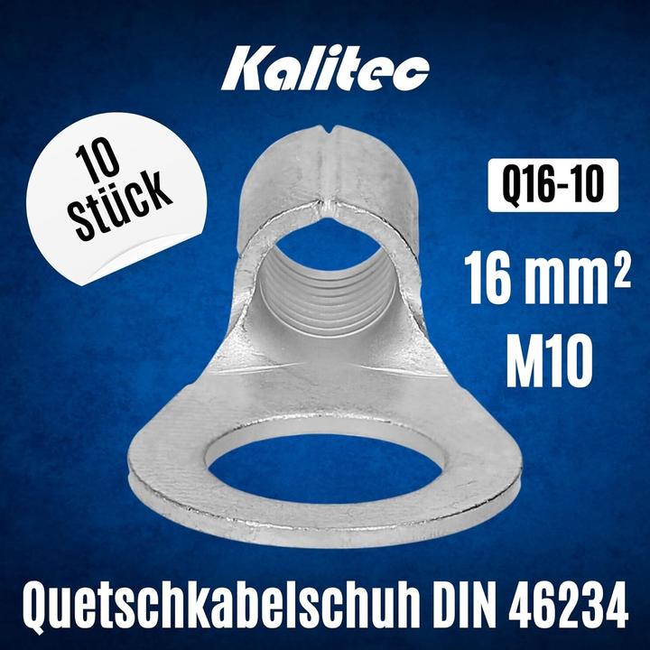 Produktbild Kalitec 10 Stück Q16-10 Quetschkabelschuh 16mm² M10 I Unisoliert I Dornpressung I Für mehr-, fein- u