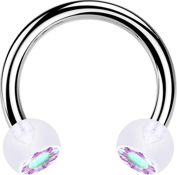Image du produit Star Piercing Micro Circular Barbell argent avec deux boules cristal transparent multicolore (sans laiton, Acier chirurgical 316L, Matières plastiques)