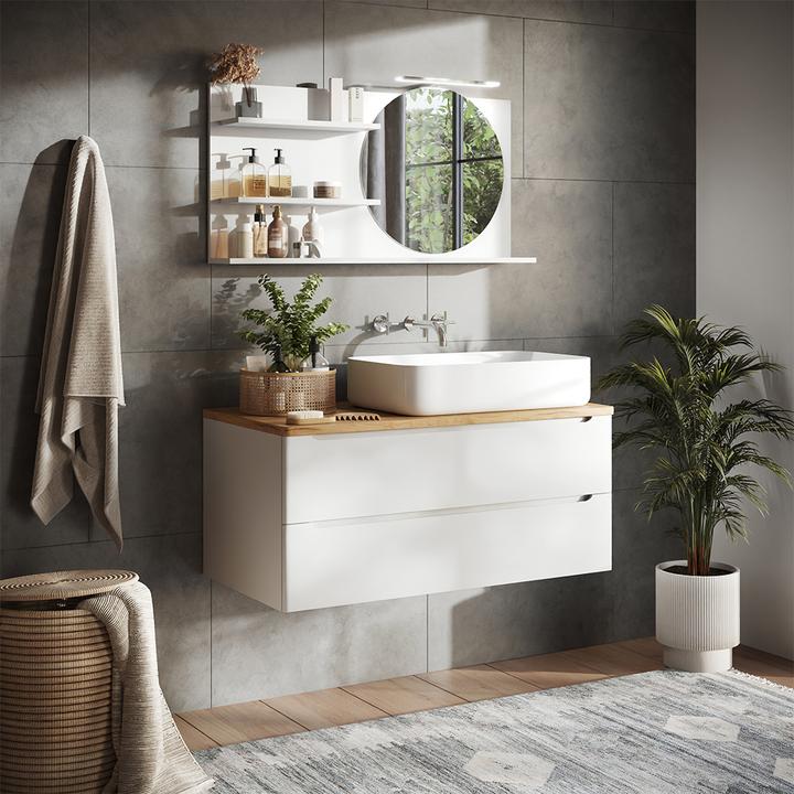 Actual product image Vicco Bathroom mirror cabinet Avena, White, 100 x 50 cm with 3 open compartments (100 x 13.50 x 50 cm)