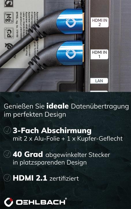 Produktbild Oehlbach HDMI AV Anschlusskabel (1x HDMI-Stecker - 1x HDMI-Stecker) 1.5 m Schwar (1.50 m, HDMI, 2.1)