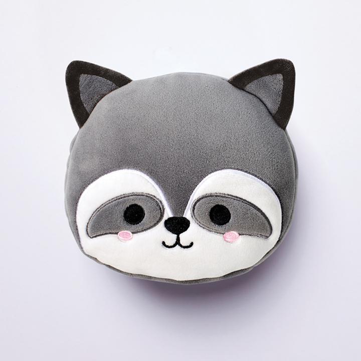 Immagine prodotto Puckator Relaxeazzz Cuscino da viaggio rotondo in peluche a forma di procione con maschera per gli occhi (Copertina del passaporto)