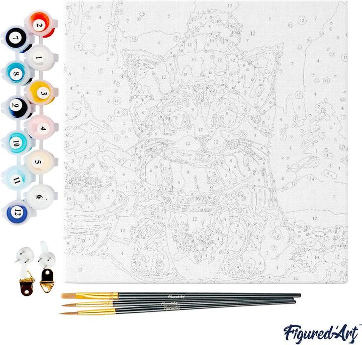 Image du produit Figured'Art Mini Peinture par Numéros avec Cadre - Chat mignon avec Écharpe Rouge