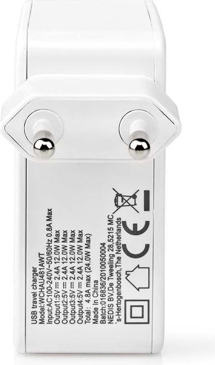 Actual product image Nedis Mains charger - 2X 1 A / 2X 2.4 A - Port type: 4X USB-A - 24 W - single voltage output - PC - (24 W, 4 ports)