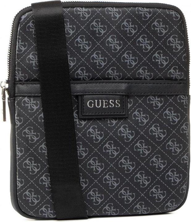 Actual product image Guess Dan, Flat Top Zip, Textile Crossbody Bag, Black, For Men