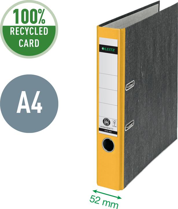 Produktbild Leitz Wolkenmarmor-Ordner, 180 Grad, DIN A4, 52 mm, gelb farbiger Rücken, Einband aus Pappe, aussen m (A4, 52 mm, 1 Stk.)
